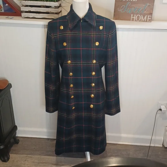 Vintage Lauren Ralph Lauren Plaid Wool Double Breasted Coat Size Medium - Picture 3 of 10